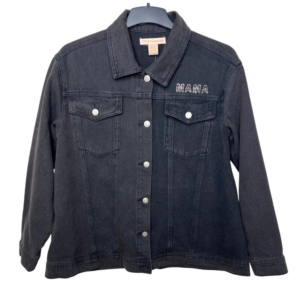 Emmas Expressions "Mama" Embroidered Black Denim Jacket With Butterfly Medium - Picture 13 of 14